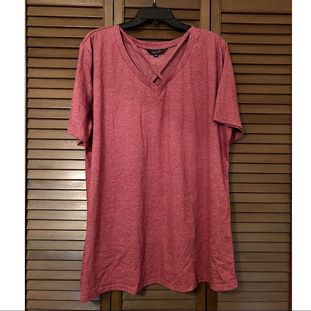 NWOT Amaryllis Burgundy V-Neck Tee